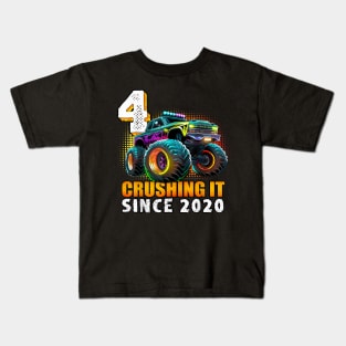 Monster Truck 4 Year Old Boys 4th Birthday Party Born 2020 Kids T-Shirt